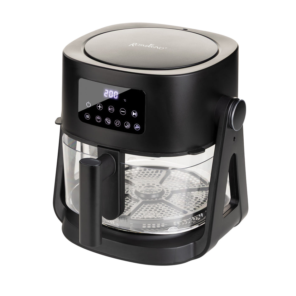 Odwracalna szklana frytkownica beztłuszczowa 3 w 1 Rosmarino Airfryer Rotate&Grill 360° – 4.5 L + 2.5 L