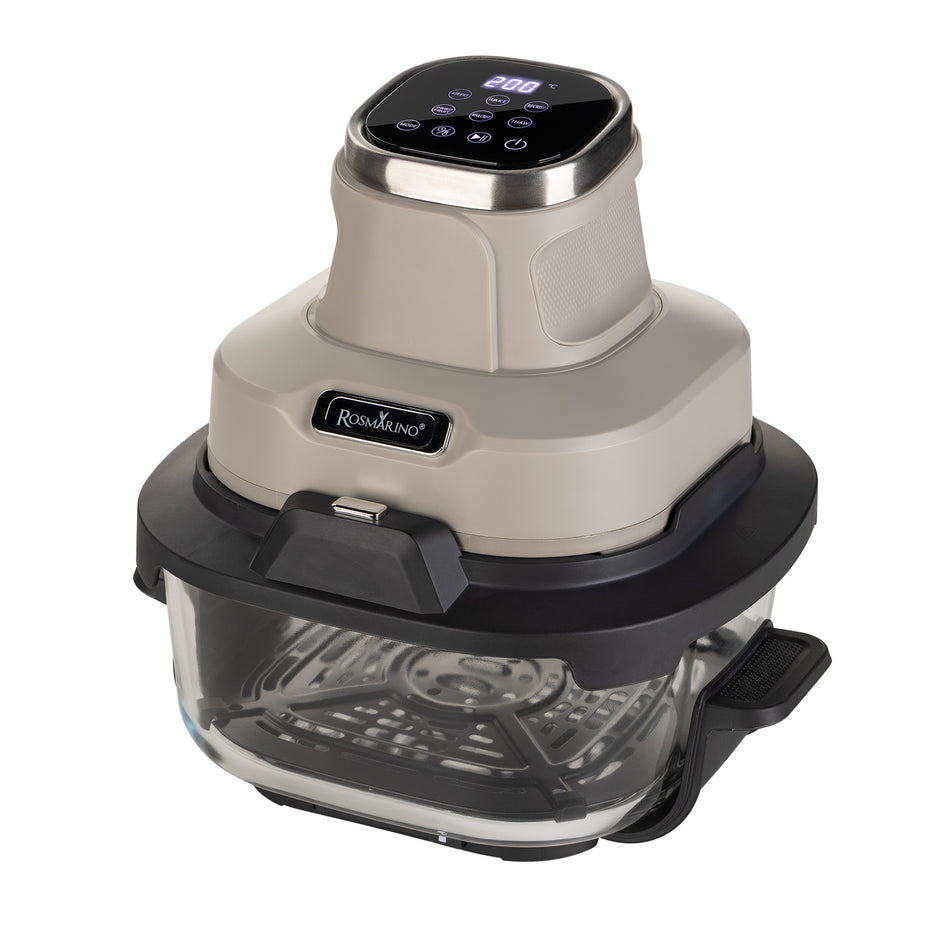 Przenośna szklana frytkownica beztłuszczowa Rosmarino Airfryer Crispy PRO Series 6-w-1 – 4,5 L + 1,8 L, beżowa